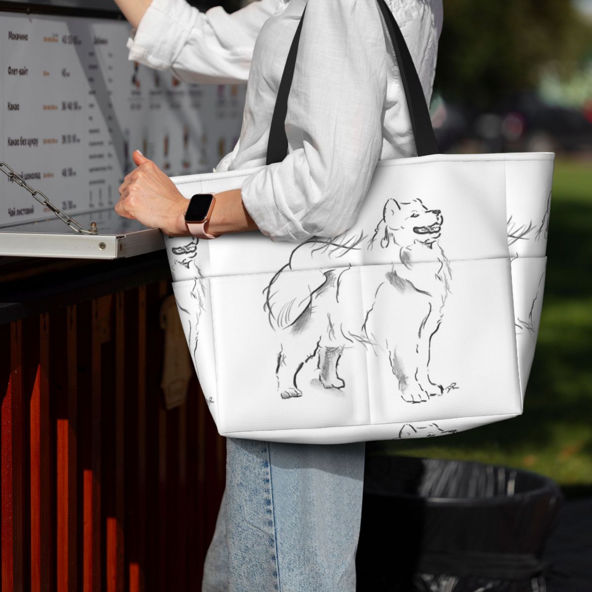Samoyed Drawing Beach Tote Bag - Yoga Fitness Drawing recension och pris