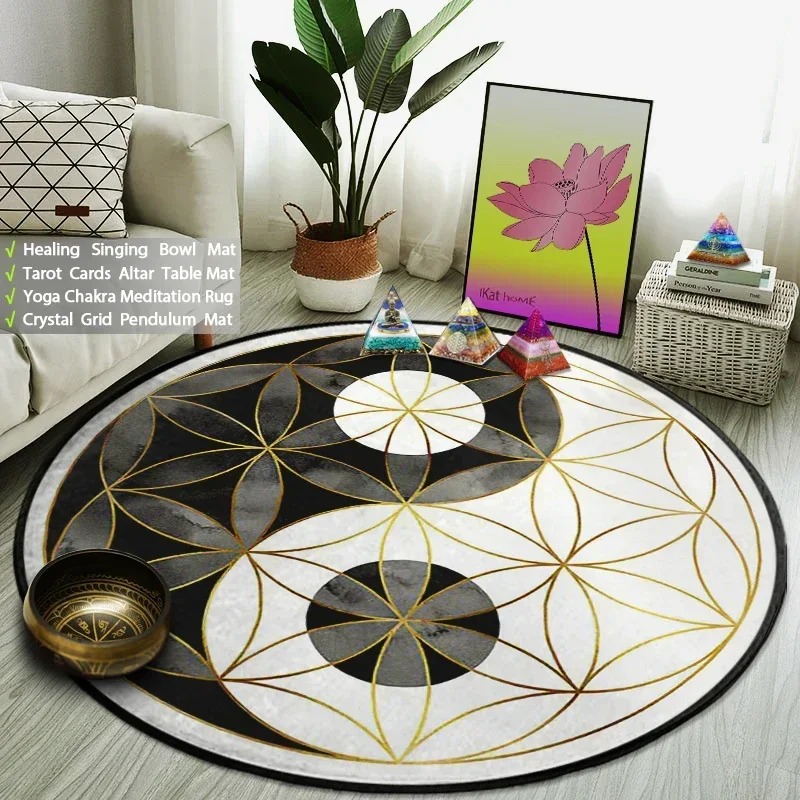 Yin Yang Taiji Round Rug Flowe - Yoga Fitness Model recension och pris