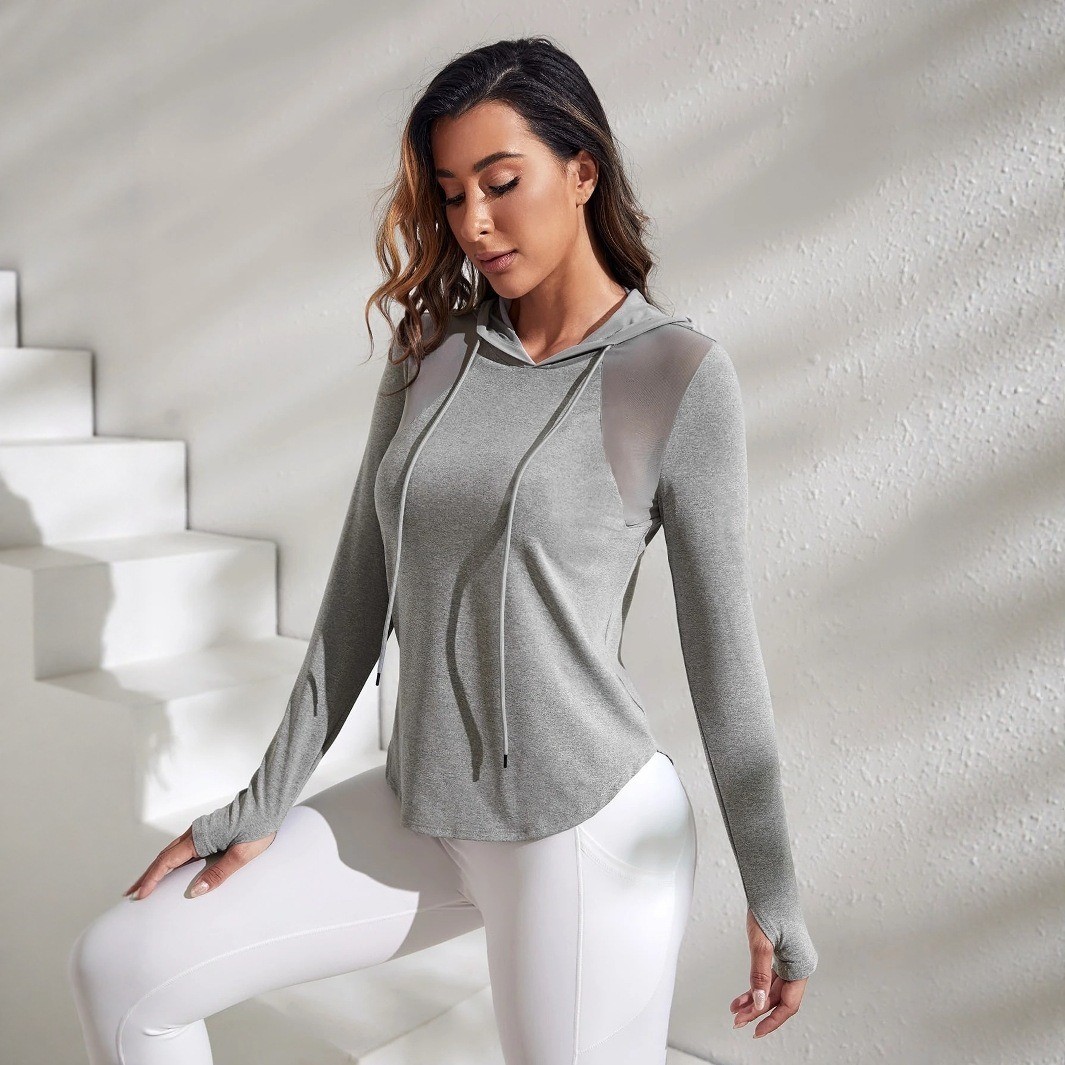 Women's mesh spliced hooded yo - Yoga Fitness Drawing recension och pris